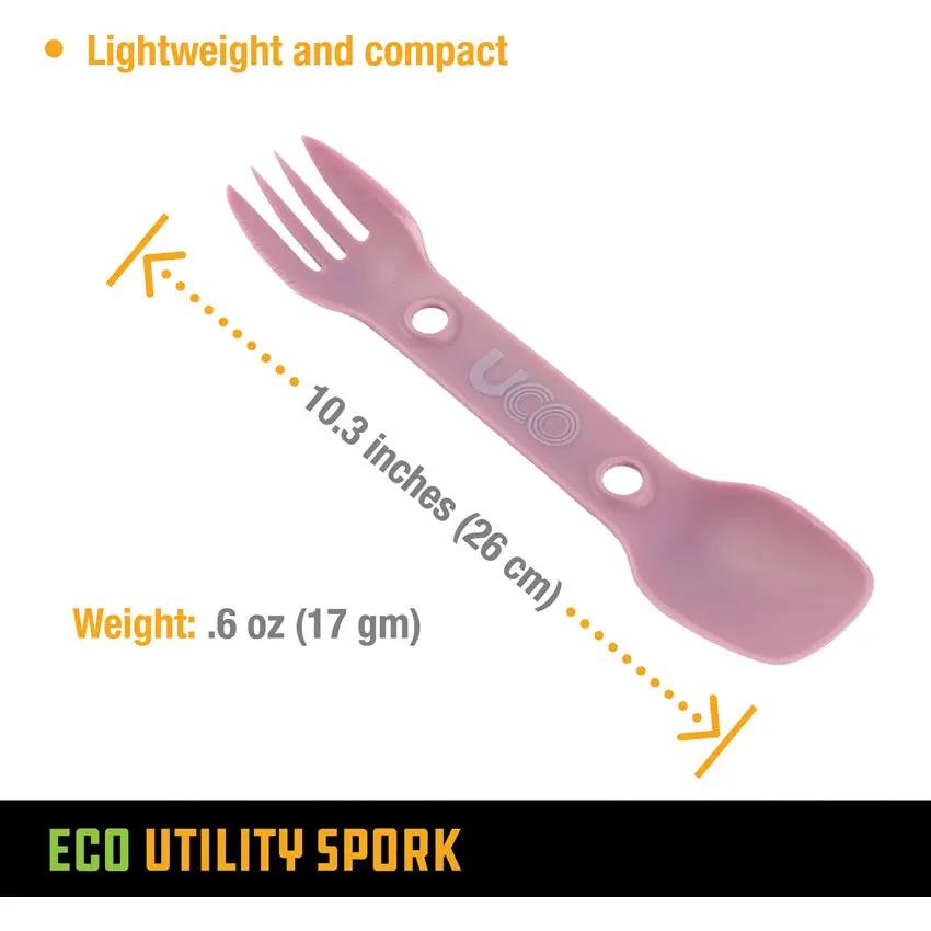 UCO Eco Utility Spork 2 Pack Green Lavender Three-In-One Fork Spoon Serrated Edge Dishwasher Safe BPA Free For Campers by UCO