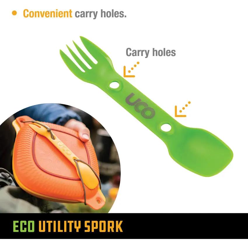 UCO Eco Utility Spork 2 Pack Green Lavender Three-In-One Fork Spoon Serrated Edge Dishwasher Safe BPA Free For Campers by UCO