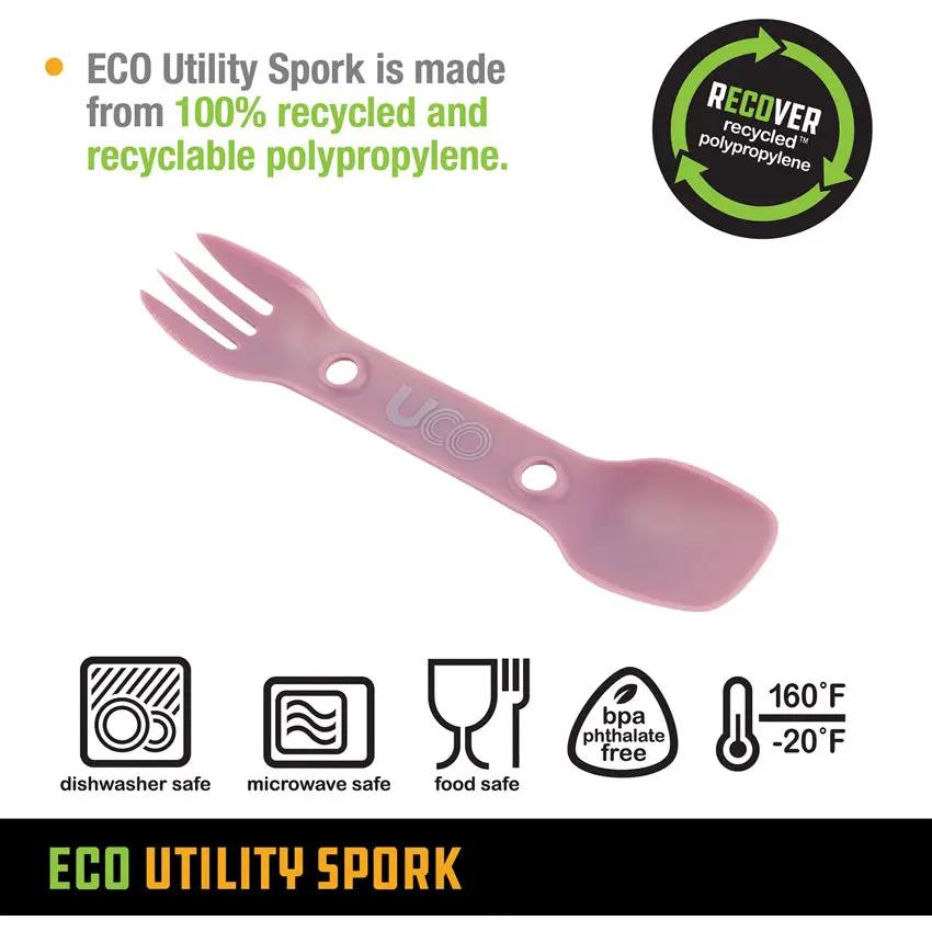 UCO Eco Utility Spork 2 Pack Green Lavender Three-In-One Fork Spoon Serrated Edge Dishwasher Safe BPA Free For Campers by UCO