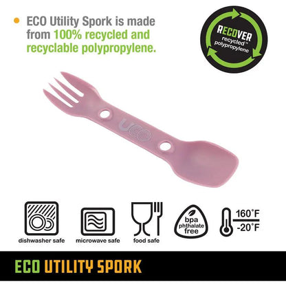 UCO Eco Utility Spork 2 Pack Green Lavender Three-In-One Fork Spoon Serrated Edge Dishwasher Safe BPA Free For Campers by UCO