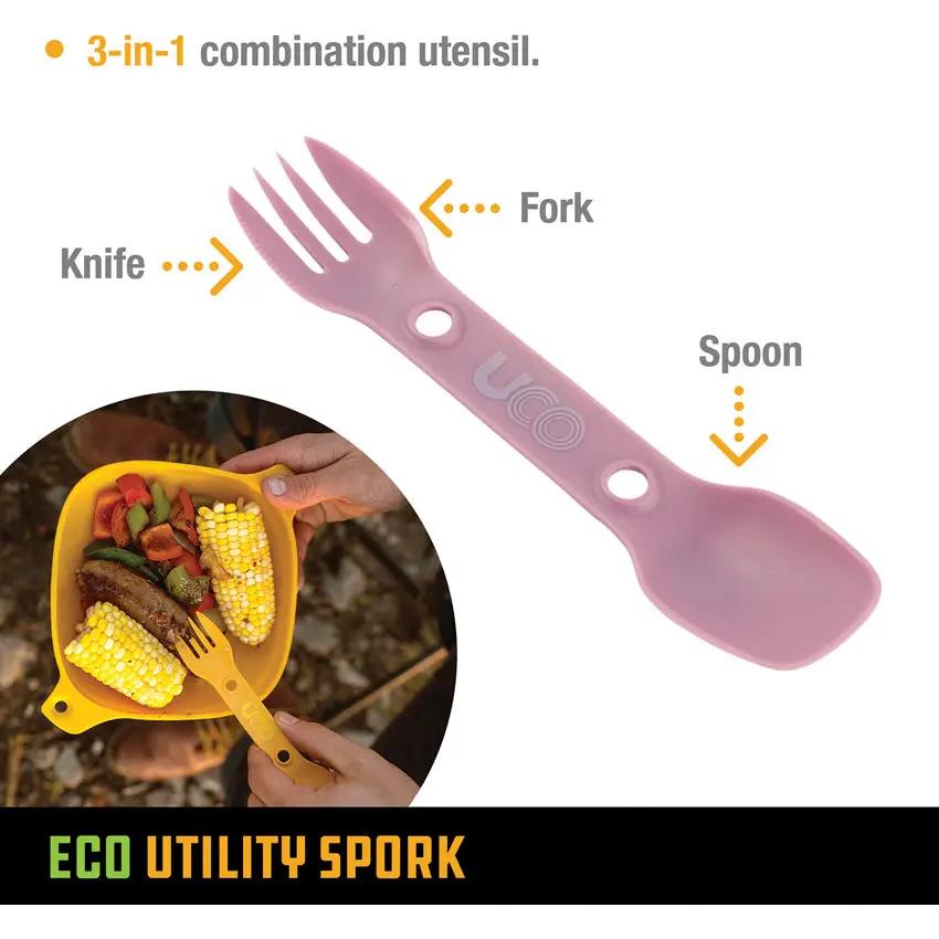 UCO Eco Utility Spork 2 Pack Green Lavender Three-In-One Fork Spoon Serrated Edge Dishwasher Safe BPA Free For Campers by UCO