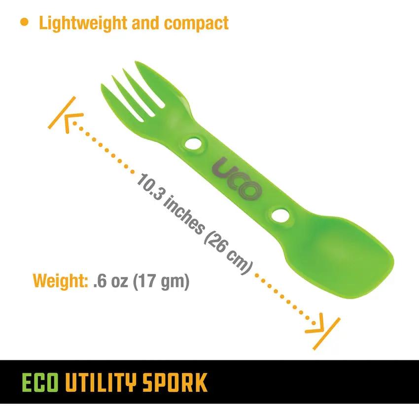 UCO Eco Utility Spork 2 Pack Green Lavender Three-In-One Fork Spoon Serrated Edge Dishwasher Safe BPA Free For Campers by UCO