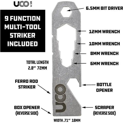 UCO Survival Fire Striker MT FS SVKIT Black With 3000 Strike Ferro Rod And Durable Stainless Multi Tool For Outdoorsmen by UCO