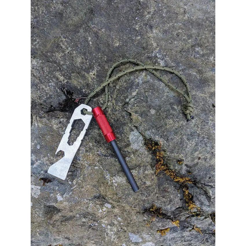 UCO Survival Fire Striker MT-FS-SVKIT Red 3000-Strike Ferro Rod with Stainless Striker and Green Lanyard for Campers by UCO