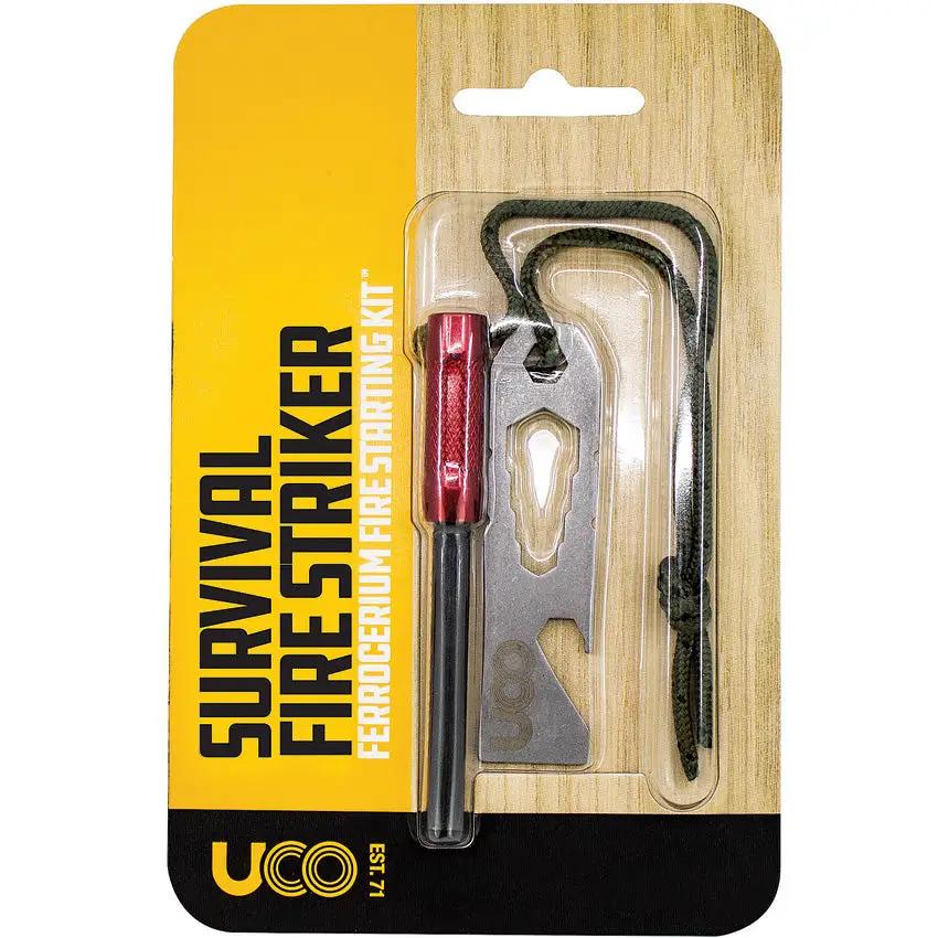 UCO Survival Fire Striker MT-FS-SVKIT Red 3000-Strike Ferro Rod with Stainless Striker and Green Lanyard for Campers by UCO