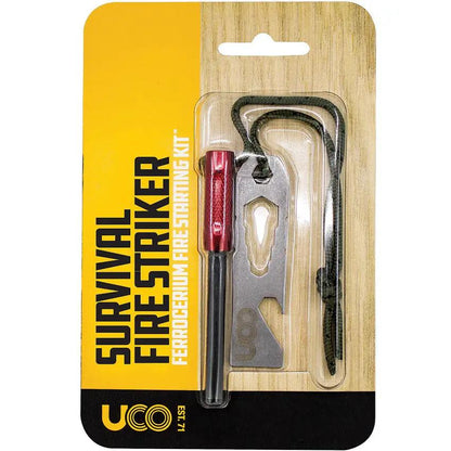 UCO Survival Fire Striker MT-FS-SVKIT Red 3000-Strike Ferro Rod with Stainless Striker and Green Lanyard for Campers by UCO