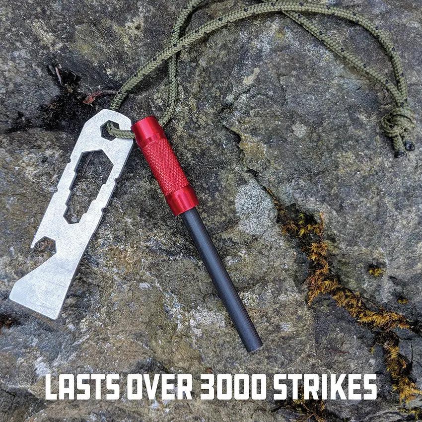 UCO Survival Fire Striker MT-FS-SVKIT Red 3000-Strike Ferro Rod with Stainless Striker and Green Lanyard for Campers by UCO