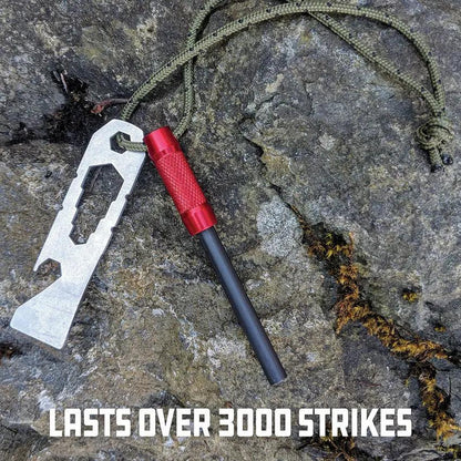 UCO Survival Fire Striker MT-FS-SVKIT Red 3000-Strike Ferro Rod with Stainless Striker and Green Lanyard for Campers by UCO