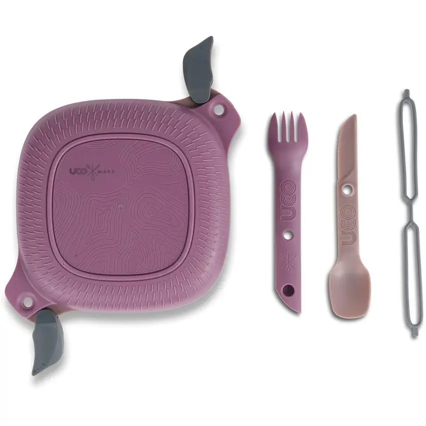 UCO Eco 5 Piece Mess Kit Plum With Leak Proof Locking Lid BPA Free Dishwasher Safe For Campers Outdoor Enthusiasts by UCO