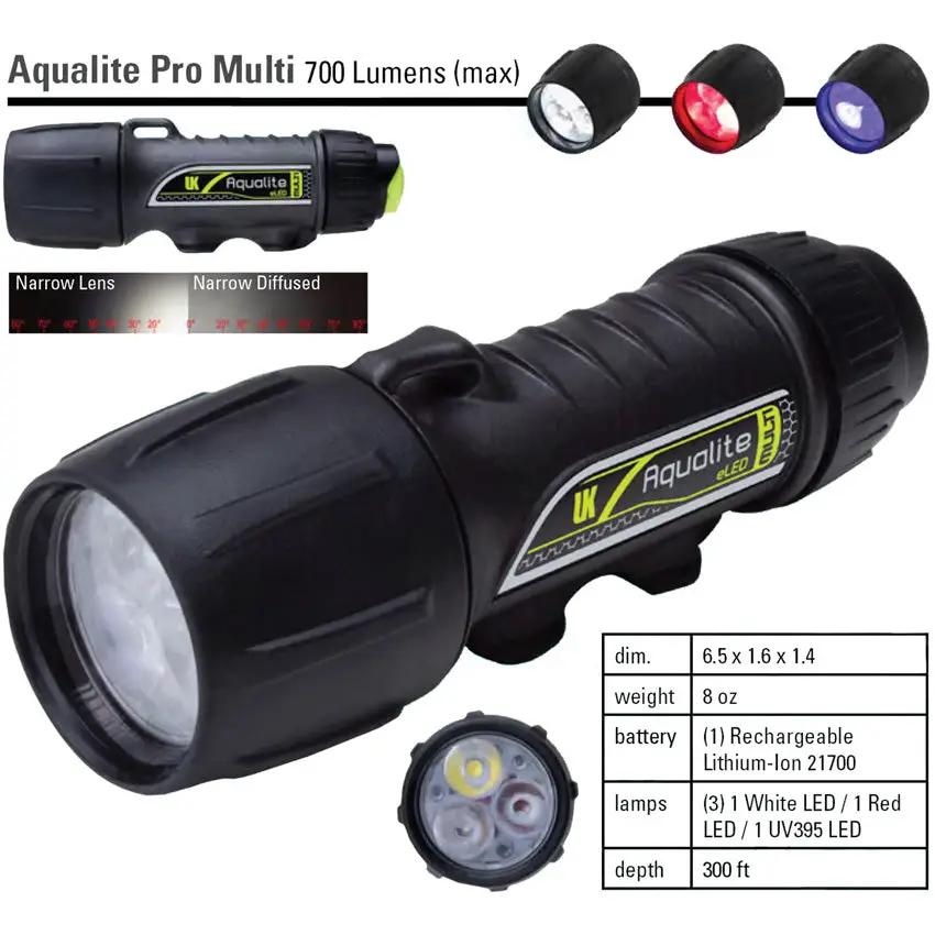 Underwater Kinetics Aqualite Reef Explorer Dive Light for Divers Rechargeable 700 Lumen 3 Color White Red UV Strobe by Underwater Kinetics