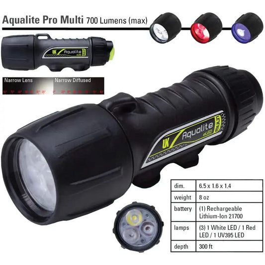 Underwater Kinetics Aqualite Reef Explorer Dive Light for Divers Rechargeable 700 Lumen 3 Color White Red UV Strobe by Underwater Kinetics