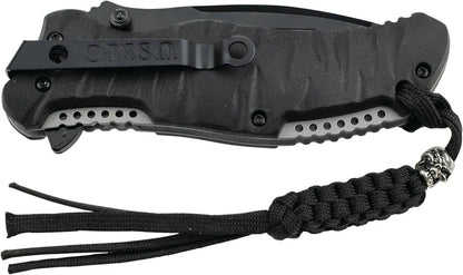 USMC Reaper Manual M-1020BK - Partially Serrated Black 440C Blade With Manual Opening And Durable Grooved Handles by USMC