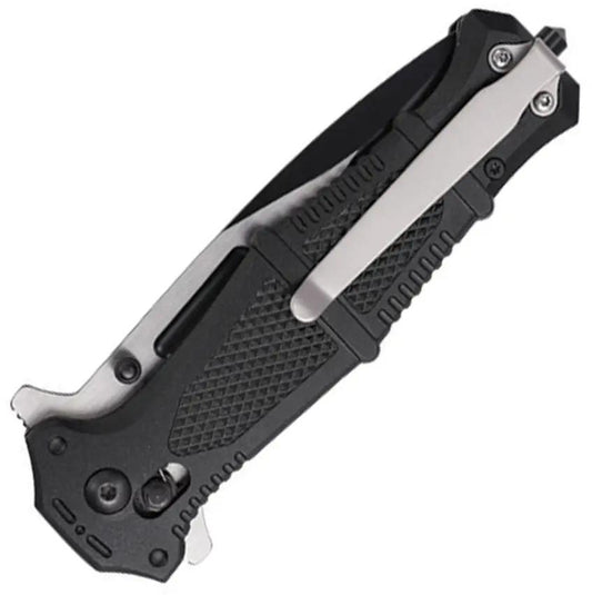 USMC Rapid Lock Black M-3010BK - 5-Inch Closed 3.9-Inch Partially Serrated Stainless Blade With Glass Breaker by USMC