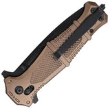 USMC Rapid Lock Tan M-3010TN Knife - 5In Closed, 3.9In Black Finish Part Serrated Stainless Blade, Tan Aluminum Handle by USMC