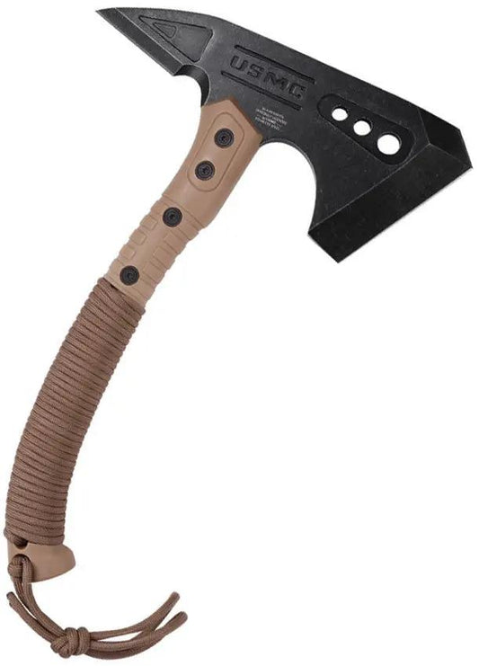 USMC Tactical Axe Tan M-AXE3001TN - 11 Inch Overall with Black Stonewash 3Cr13MoV Head and Tan Cord Wrapped Handle by USMC