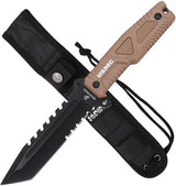 USMC Fixed Blade Knife Tan M-FIX3003TN - Full Tang 11 Inch Tanto With Sawback And Lanyard Hole by USMC