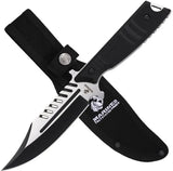 USMC Fixed Blade Knife - 10in Overall Sawback Clip Point 3Cr13 Stainless, Black FRN Handle, Full Tang, MOLLE Sheath by USMC