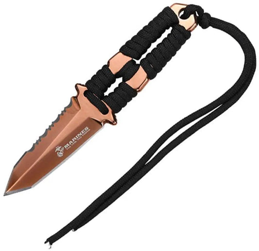 USMC Fixed Blade Tan M-FIX3013TN - TiNi Coated Serrated Tanto With Full Tang And Neck Sheath by USMC