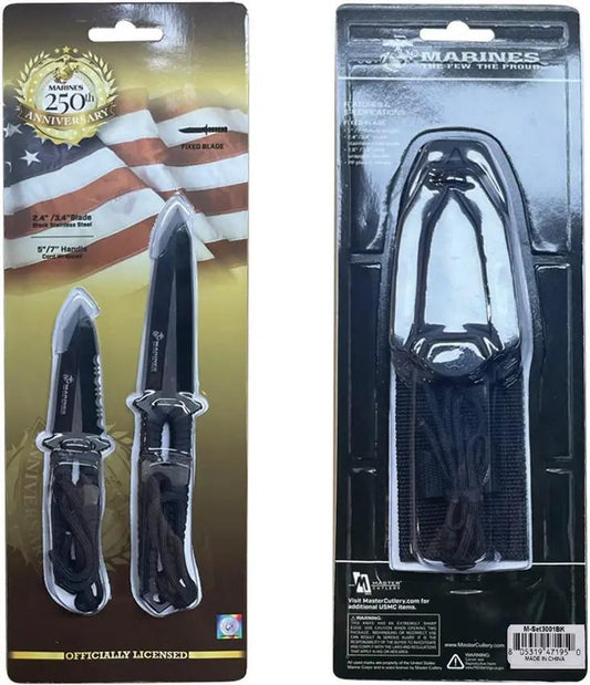 USMC Fixed Blade Set M-SET3001BK - Two-Tone Double-Edge 3Cr13MoV Tanto Blades With Full Tang And Lanyard Hole by USMC