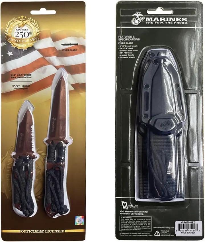 USMC Fixed Blade Set Bronze M-SET3001BZ - Bronze TiNi Coated Double Edge Tanto Blades With Full Tang And Sheath by USMC