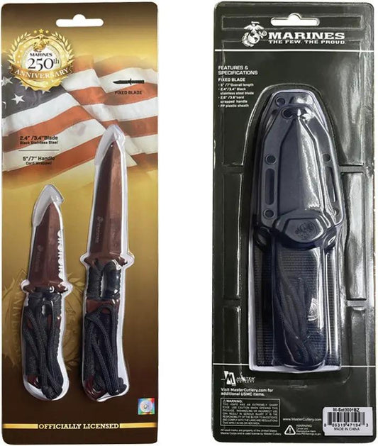 USMC Fixed Blade Set Bronze M-SET3001BZ - Bronze TiNi Coated Double Edge Tanto Blades With Full Tang And Sheath by USMC