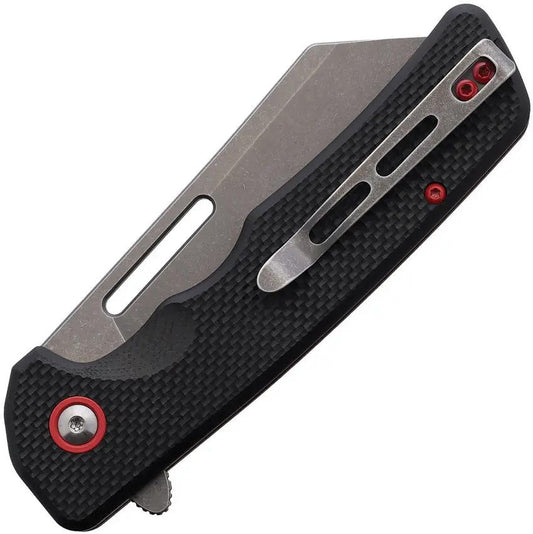 Utica Disruption V Button Lock Knife - 4.5 Inch Closed, 3.25 Inch Stonewash Stainless Blade, Black G10 Handle by Utica