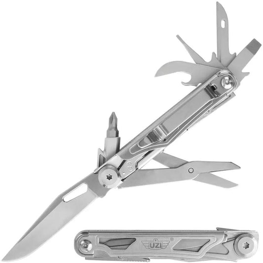 Uzi Multi Tool 3.9 Inch Closed Stainless Handles With 12 Tools And Safety Lock - Includes Scissors And Bottle Opener by Uzi