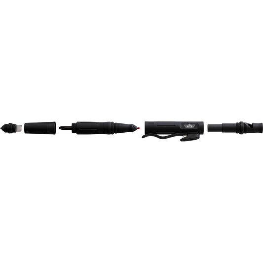 UZI Tactical Pen TACPEN10 Black - 6.25 Inch Aluminum Multi Tool Pen With Glass Breaker Cutter Ferro Rod Whistle Clip by UZI