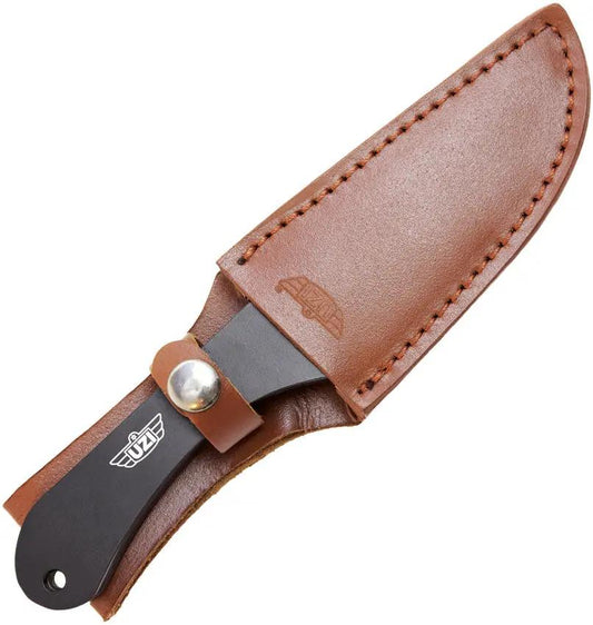 Uzi Three Piece Throwing Knife Set - Black Stainless Steel Knives With Lanyard Hole And Leather Belt Sheath by Uzi