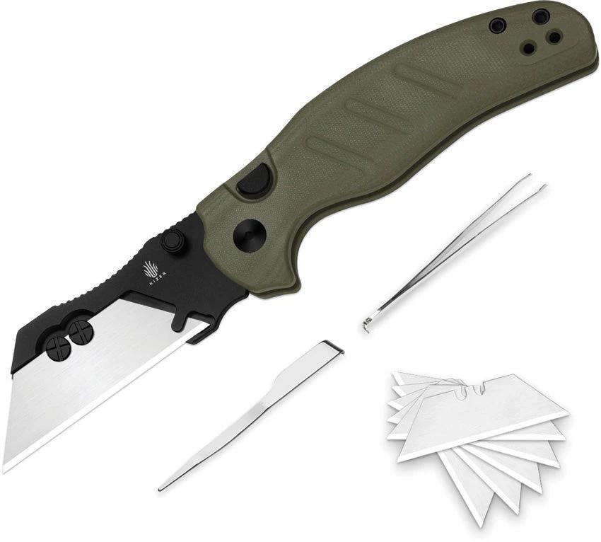 Kizer Cutlery C01C Uti 1 Button Lock Grn V3488.29JSA2 by Kizer Cutlery