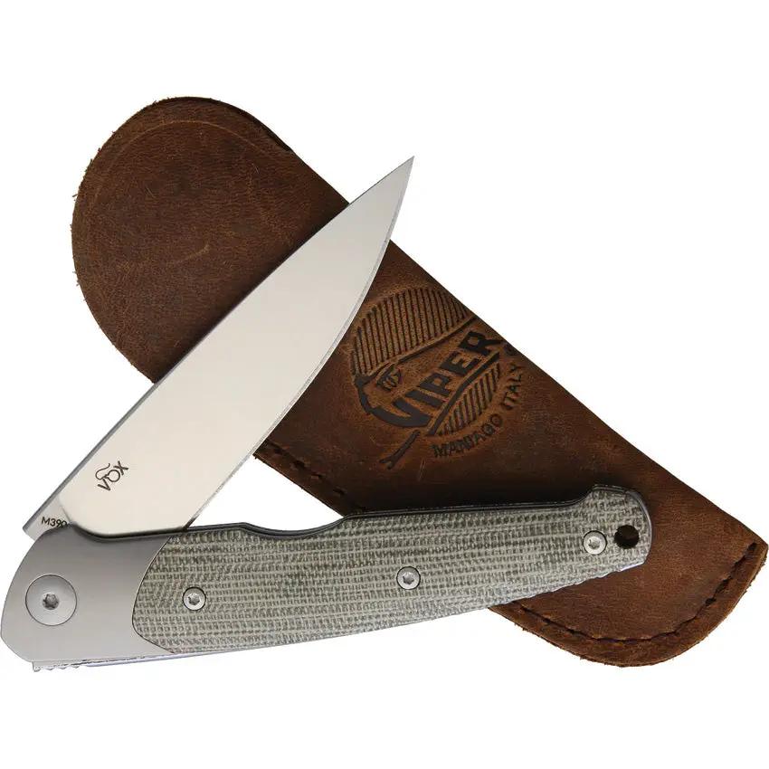 Viper Slip Joint Knife 4 Inch Premium M390 Green Micarta Handle Titanium Bolsters Designed by Jesper Voxnaes by Viper