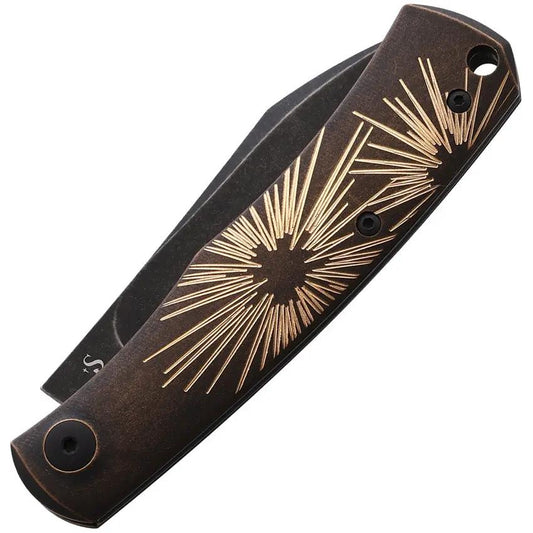 Viper Hug Folder Bronze Star 4 Inch Closed EDC Knife M390 By Sacha Thiel - Starburst Handle Leather Pouch by Viper