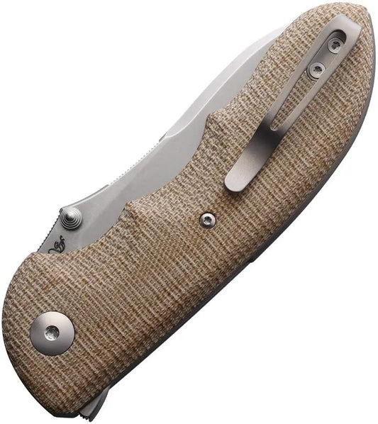 Viper Moon Button Lock Folding Knife Premium MagnaCut 3.5 Inch Blade Natural Canvas Micarta Handle EDC by Viper