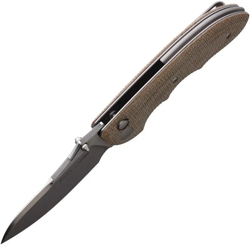 Viper Moon Button Lock Folding Knife Premium MagnaCut 3.5 Inch Blade Natural Canvas Micarta Handle EDC by Viper