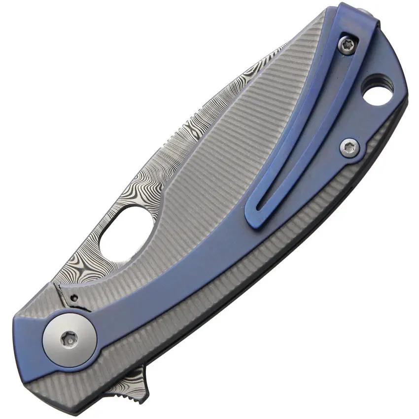 Viper Lille Framelock Damascus Blue Knife VA5964TIBL - Compact EDC Knife With Damascus Blade And Titanium Handle by Viper