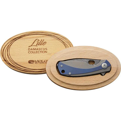 Viper Lille Framelock Damascus Blue Knife VA5964TIBL - Compact EDC Knife With Damascus Blade And Titanium Handle by Viper