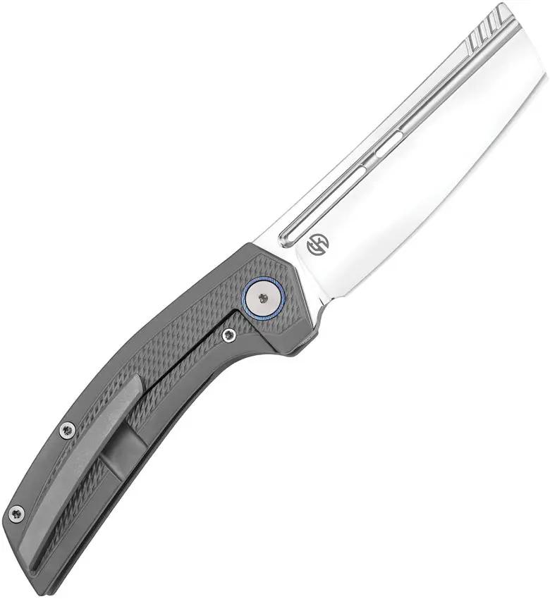 Vanguard Nakiri Framelock NAKIRI MP Gray M390 - Semi Mirror Cleaver Style Knife With Timascus Inlay by Vanguard