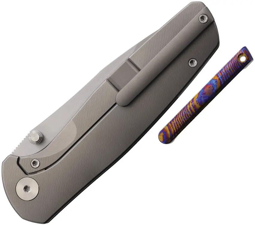 Vanguard ESOX Framelock Gray VANG043 ESOX Gray - 4.5 Inch Closed Knife With 3.75 Inch M390 Blade And Timascus Clip by Vanguard