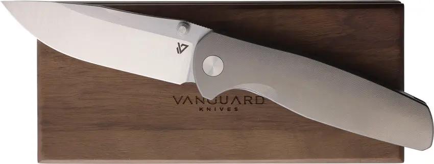 Vanguard ESOX Framelock Gray VANG043 ESOX Gray - 4.5 Inch Closed Knife With 3.75 Inch M390 Blade And Timascus Clip by Vanguard