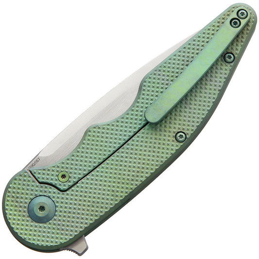 VDK Knives Wasp Framelock Green VDK008 - Bohler M390 Satin Tanto Blade With Green Checkered Titanium Handle by VDK Knives