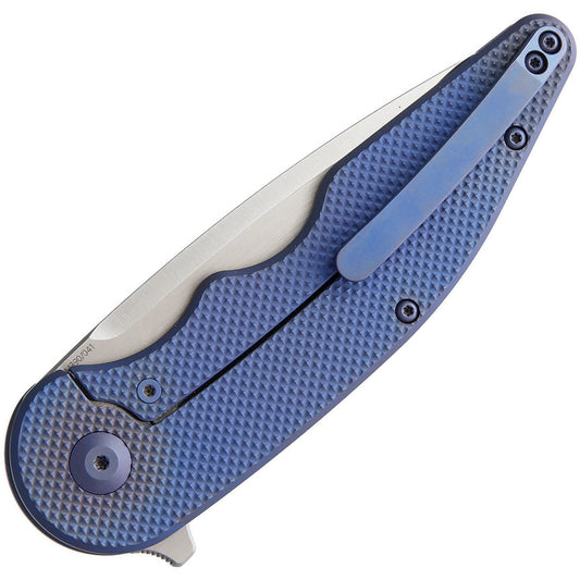 VDK Knives Wasp Framelock - Blue Checkered Titanium Handle With Satin M390 Tanto Blade by VDK Knives
