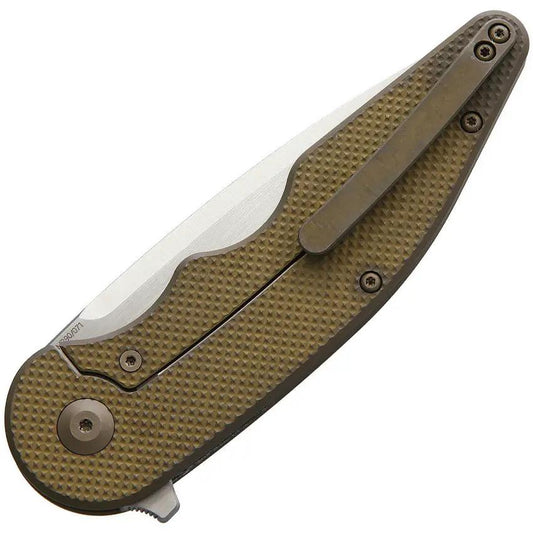 VDK Knives Wasp Framelock Bronze Polished M390 Tanto Blade With Bronze Checkered Titanium Handle by VDK Knives