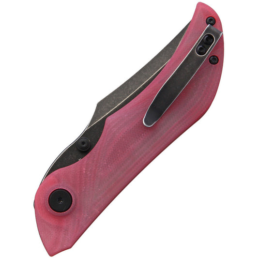 VDK Knives Talisman Linerlock - Red G10 Handle with D2 Tool Steel Blade and Stonewash Finish, Thumb Stud, Pocket Clip by VDK Knives