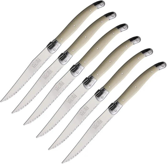 Andre Verdier Laguiole Steak Knife Set White 706IBBP With Storage Block For Home Chefs by Andre Verdier