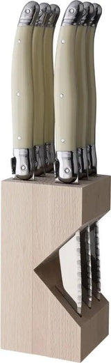 Andre Verdier Laguiole Steak Knife Set White 706IBBP With Storage Block For Home Chefs by Andre Verdier