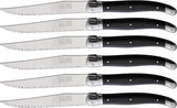 Andre Verdier Laguiole Steak Knife Set Six Premium Serrated Blades With Black ABS Handles For Home Cooks Storage Block by Andre Verdier