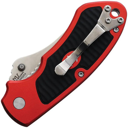 V Nives Stout Linerlock Red Aluminum Handle Satin 8Cr14MoV Blade With Lanyard Hole by V NIVES