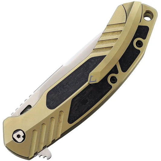 V NIVES Tectonic Linerlock CF Gold - Titanium Handle With Carbon Fiber Inlay, S35VN Blade, 4.5in Closed by V NIVES