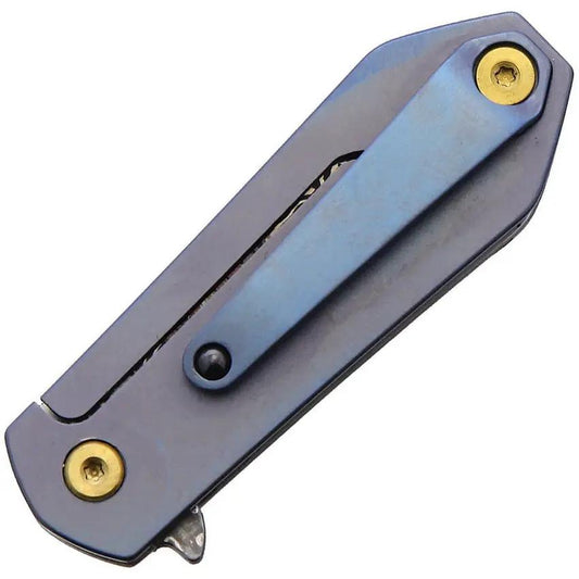 V Nives KillaBite Framelock CF Damascus - Damascus Blade Carbon Fiber Handle Blue Titanium Back Extended Tang by V NIVES