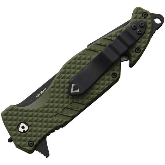 V Nives Trailblazer Linerlock Knife - OD Green FRN Handle, D2 Blade, Belt Cutter, Glass Breaker by V NIVES